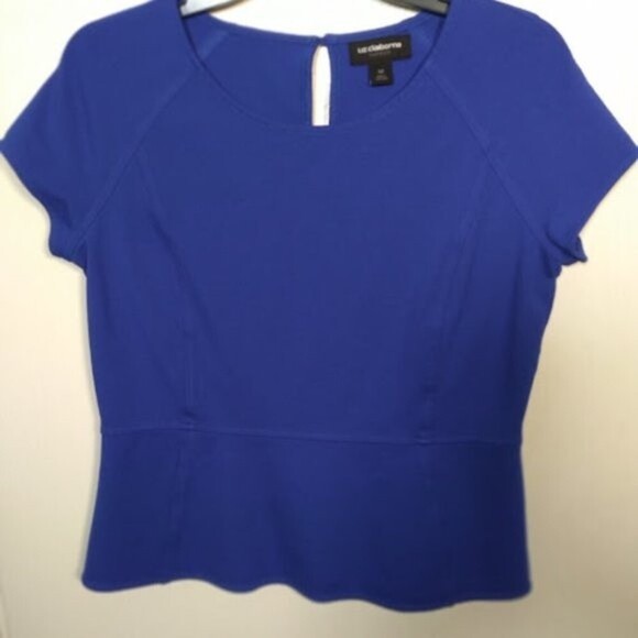 Liz Claiborne Career Blue Peplum Top Size: M - Picture 3 of 15